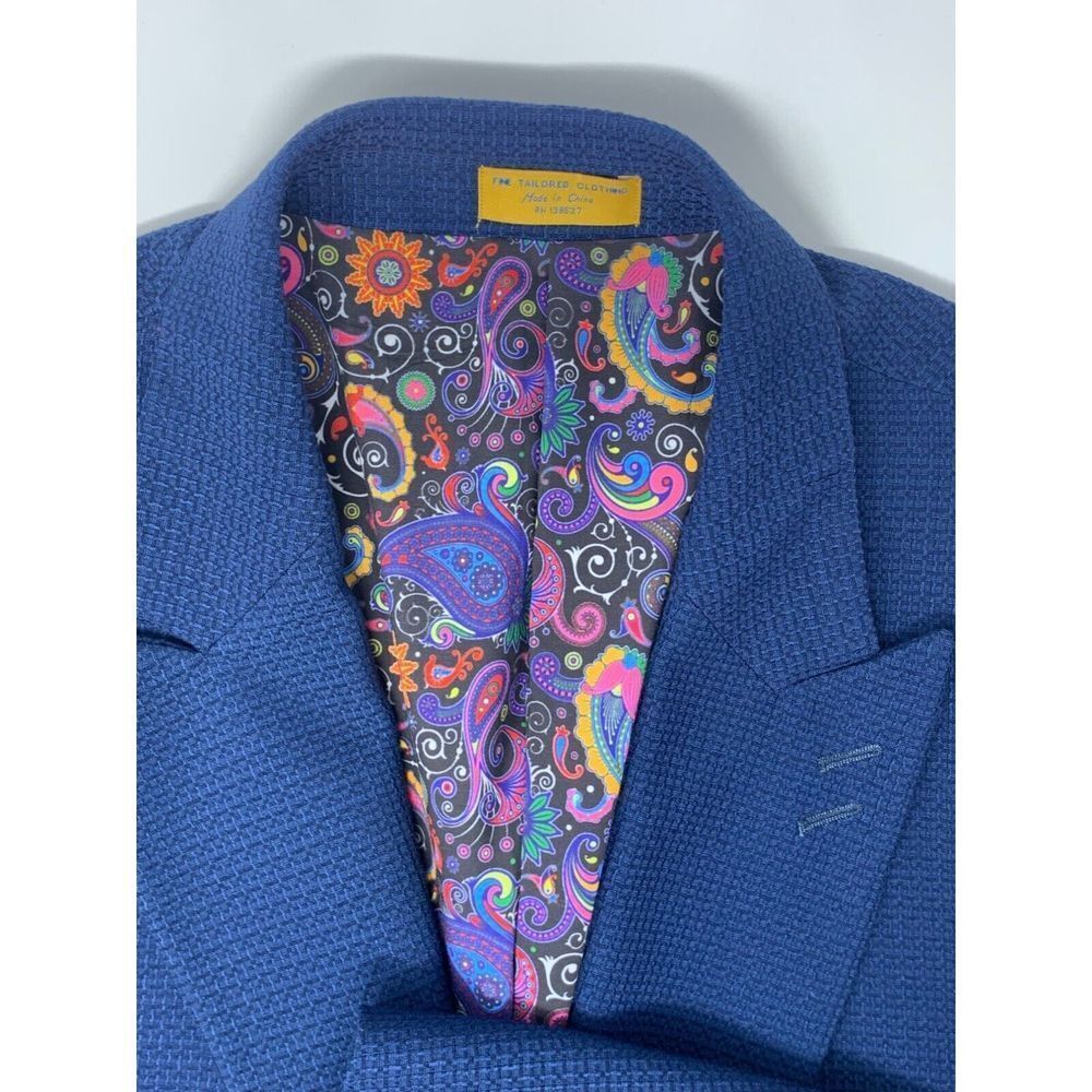 Lanzino Men's Blazer Blue Texture with Colored Flower Lining Size XXL - Picture 3 of 16